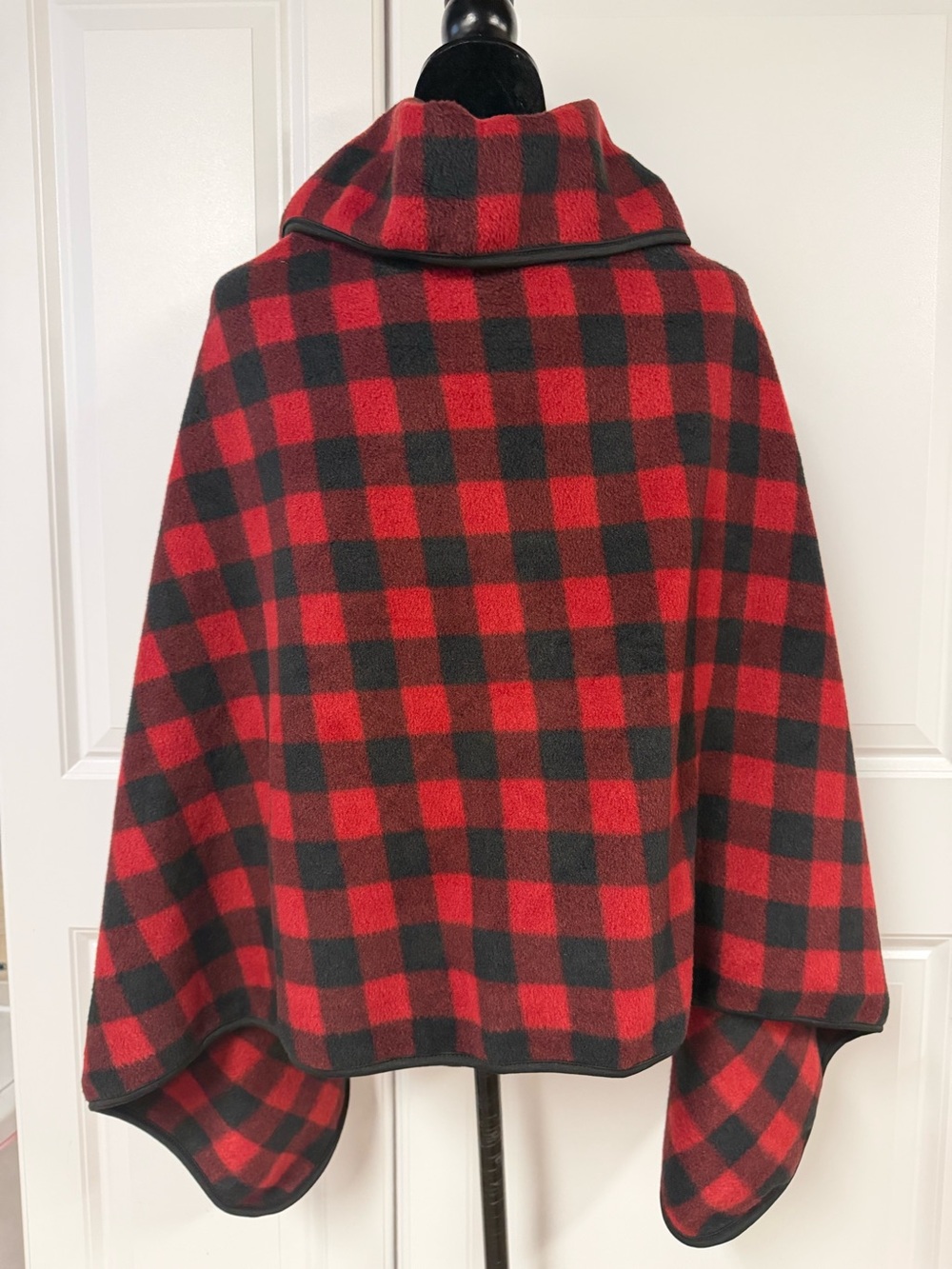 LeModa Fleece Red & Black Buffalo Plaid Poncho - Picture 4 of 7